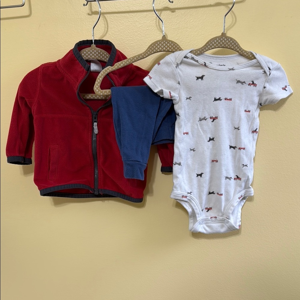 Red Jacket and Printed Onesie Set